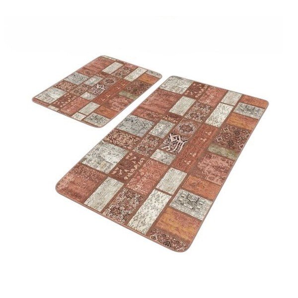 Rudos spalvos iš velveto vonios kilimėliai 2 vnt. 60x100 cm – Mila Home
