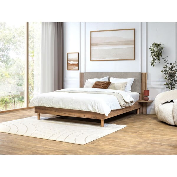 Dvigulė lova šviesiai pilkos spalvos su lovos grotelėmis 140x190 cm Lior – Bobochic Paris-image-1