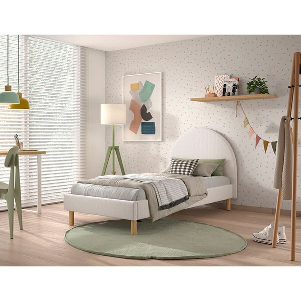 Viengulė audiniu dengta lova baltos spalvos su lovos grotelėmis 90x200 cm MOON – Vipack-image-1