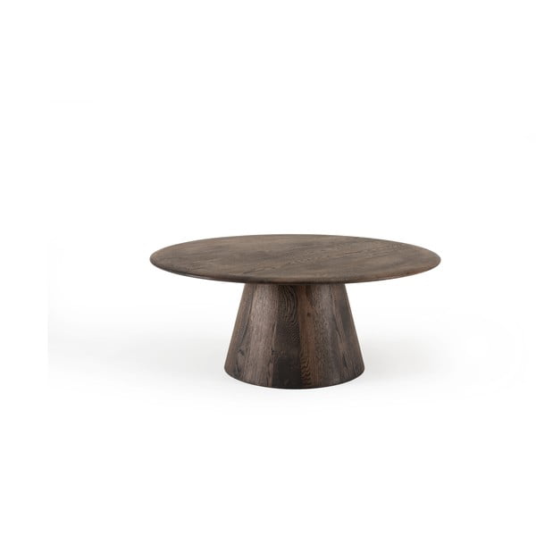 Rudos spalvos iš ąžuolo masyvo apvalios formos kavos staliukas ø 80 cm Mushroom – Gazzda-image-3