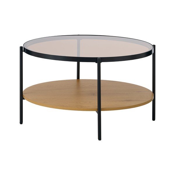 Natūralios spalvos apvalios formos kavos staliukas su stikliniu stalviršiu ø 84 cm Hassel – Unique Furniture
