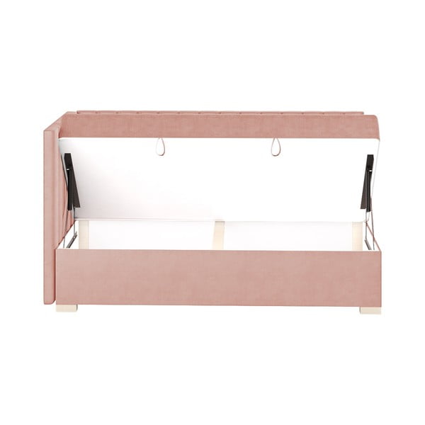 Rožinės spalvos kampinė vaikiška lova su sandėliavimo vieta su čiužiniu  90x200 cm Snugi – Ghado-image-4