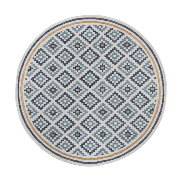 Geltonos spalvos/mėlynos spalvos apvalios formos lauko ir vidaus kilimas ø 160 cm Zia Trellis – Flair Rugs