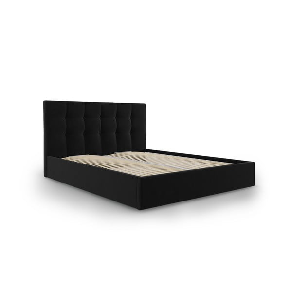 Juodos spalvos aksominė dvigulė lova Mazzini Lovos Nerin, 140 x 200 cm