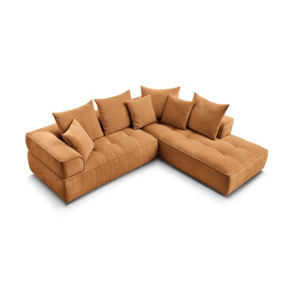 Garstyčių spalvos iš šenilinio audinio kampinė sofa (su dešiniuoju kampu/„L“ formos) Whesley – Bobochic Paris-image-4