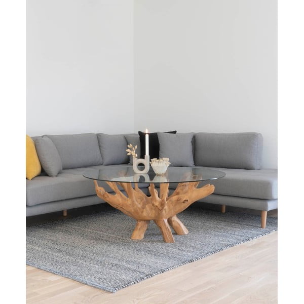 Apvalios formos kavos staliukas natūralios spalvos su stikliniu stalviršiu ø 110 cm Amazonas – House Nordic-image-1