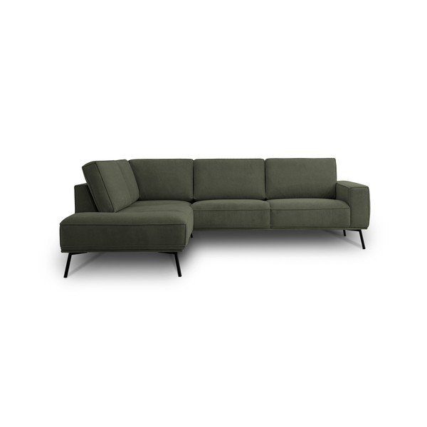 Tamsiai žalios spalvos kampinė sofa iš šenilinio audinio (su kairiuoju kampu/„L“ formos) Amsterdam – Scandic
