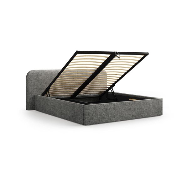 Tamsiai pilkos spalvos dvigulė lova audiniu dengta su sandėliavimo vieta su lovos grotelėmis 160x200 cm Elizabeth – Micadoni -image-2