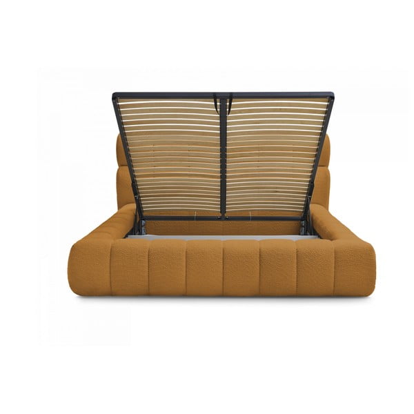 Dvigulė lova garstyčių spalvos audiniu dengta su sandėliavimo vieta su lovos grotelėmis 160x200 cm Mont Blanc – Bobochic Paris-image-3