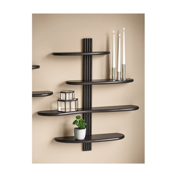 Juodos spalvos iš ąžuolo masyvo kelių aukštų sieninė lentyna 80 cm Aliano – House Nordic-image-1