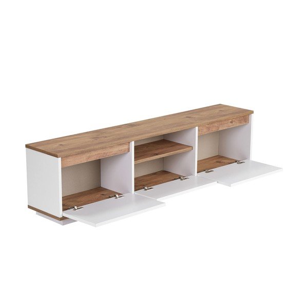 Baltos spalvos/natūralios spalvos TV spintelė iš pušies 160x42x30 cm Sentinel – Kalune Design-image-4