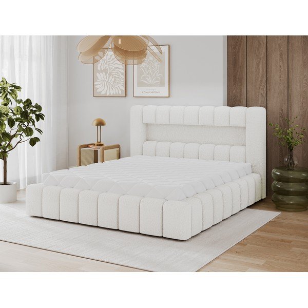 Kreminės spalvos dvigulė lova audiniu dengta su sandėliavimo vieta su lovos grotelėmis 140x200 cm Lamica – ELTAP-image-1