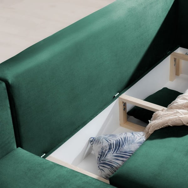 Žalios spalvos iš velveto sulankstoma/su sandėliavimo vieta kampinė sofa (su kairiuoju kampu/su gultu) Dalia – ELTAP-image-1