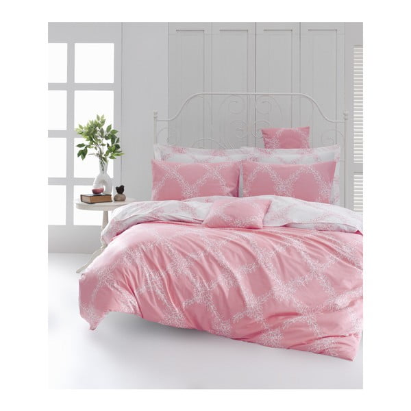 Dvivietės lovos paklodė su patalynės užvalkalu iš ranforce medvilnės Mijolnir Nadine Pink, 200 x 220 cm