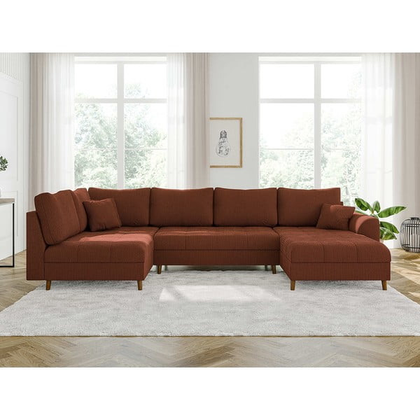 Raudonos plytų spalvos iš kordinio velveto kampinė sofa (su dešiniuoju kampu) Ariella – Ropez-image-1