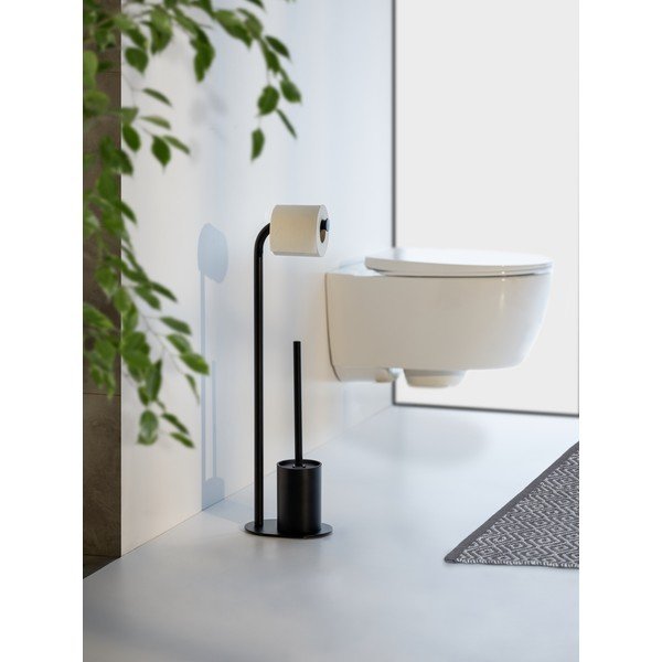 Juodos spalvos iš plieno tualetinio popieriaus laikiklis šepečio stovas Levante – Wenko-image-1