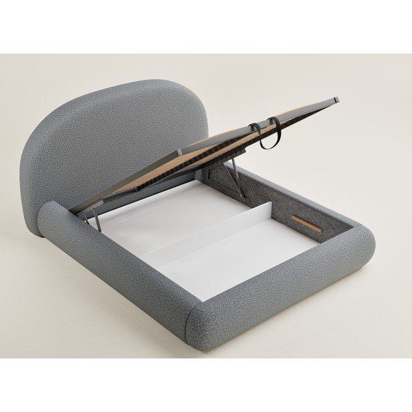 Pilkos spalvos dvigulė lova audiniu dengta su sandėliavimo vieta su lovos grotelėmis 160x200 cm Maumere – Maison de Rêve-image-3