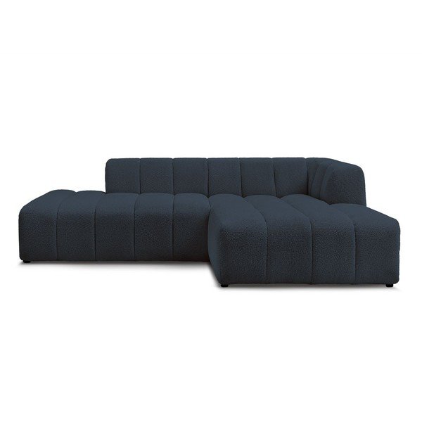 Tamsiai mėlynos spalvos iš boucle kampinė sofa (su dešiniuoju kampu/su gultu) Annecy – Bobochic Paris