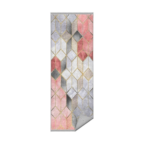 Skalbiamas pailgos formos kilimas rožinės spalvos/pilkos spalvos 80x200 cm – Mila Home