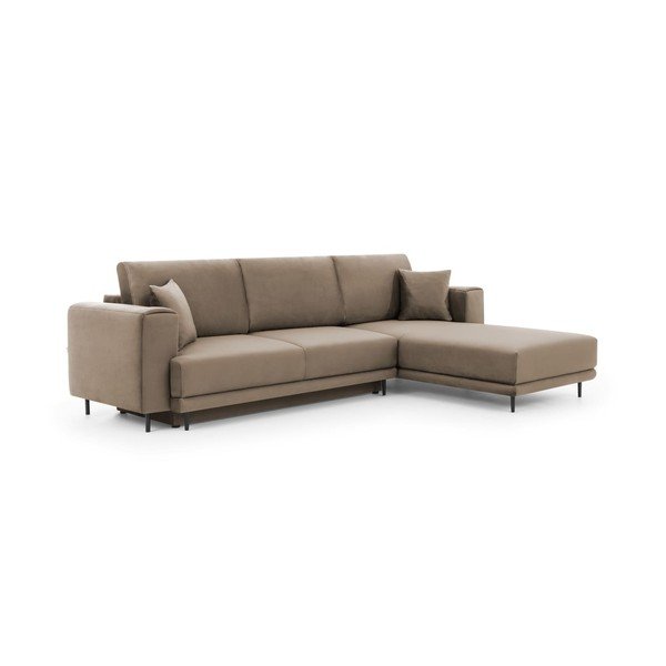 Šviesiai rudos spalvos iš velveto sulankstoma/su sandėliavimo vieta kampinė sofa (su dešiniuoju kampu/su gultu) Dalia – ELTAP-image-2