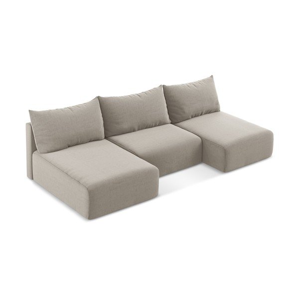 Taupe spalvos sulankstoma/su sandėliavimo vieta kampinė sofa iš velveto („U“ formos) Kalena – Makamii-image-3