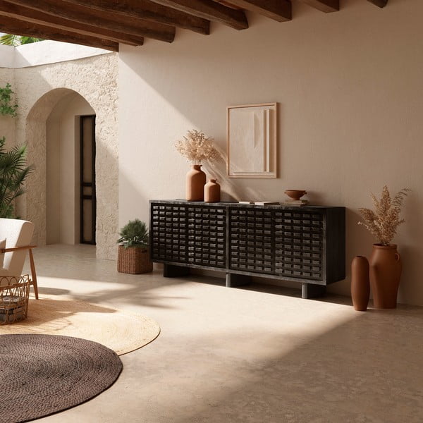 Juodos spalvos iš mango masyvo šoninė spintelė 200x80x40 cm Inaya – MOME-image-1