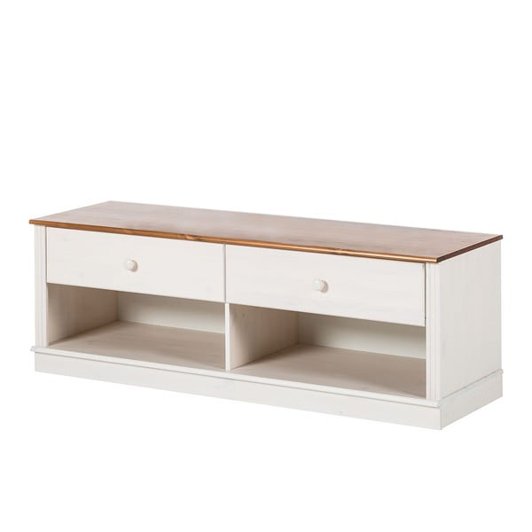 Iš pušies masyvo TV spintelė baltos spalvos 137x47 cm Anita – Støraa-image-2