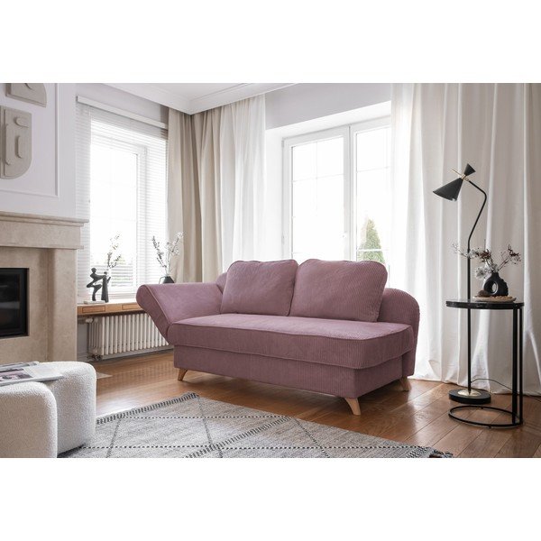 Pilkai rožinės spalvos iš kordinio velveto gultas (su kairiuoju kampu) Chic Charlotte – Miuform-image-4