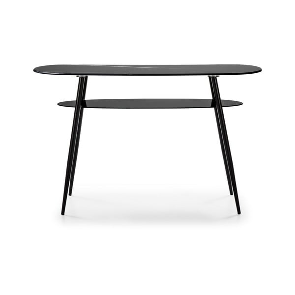 Juodas konsolinis staliukas su marmuro dekoro stiklo stalviršiu Marckeric Alina-image-2