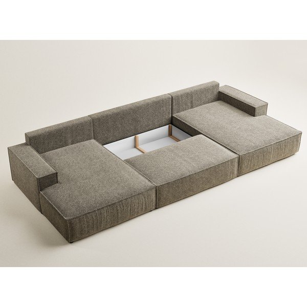 Rudos spalvos sulankstoma/su sandėliavimo vieta kampinė sofa iš šenilinio audinio („U“ formos) Kyoto – Maison de Rêve-image-4