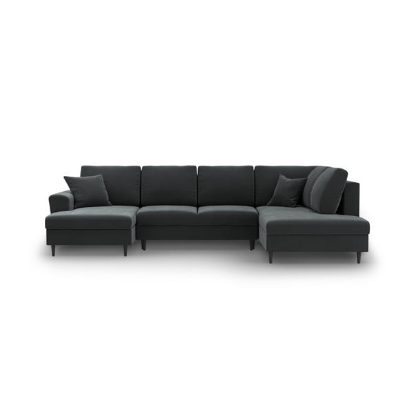 Tamsiai pilkos spalvos iš velveto sulankstoma/su sandėliavimo vieta kampinė sofa (su dešiniuoju kampu/„U“ formos) Kyoto – Cosmopolitan Design