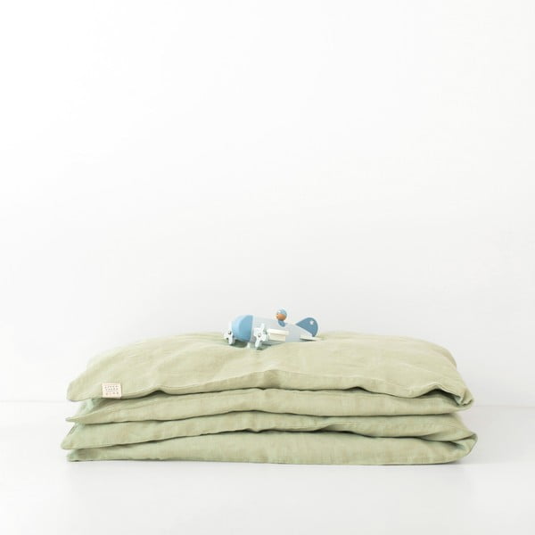 Žalias vaikiškas lininis antklodės užvalkalas Linen Tales Nature, 70 x 100 cm