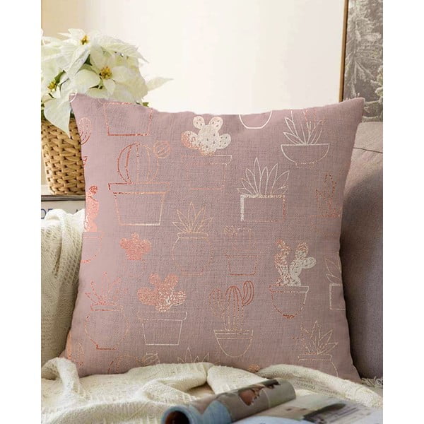 Rožinės spalvos minimalistiniai pagalvių užvalkalai Sukulentai, 55 x 55 cm