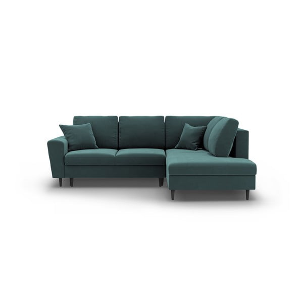 Smaragdinės spalvos iš velveto sulankstoma/su sandėliavimo vieta kampinė sofa (su dešiniuoju kampu/„L“ formos) Kyoto – Cosmopolitan Design