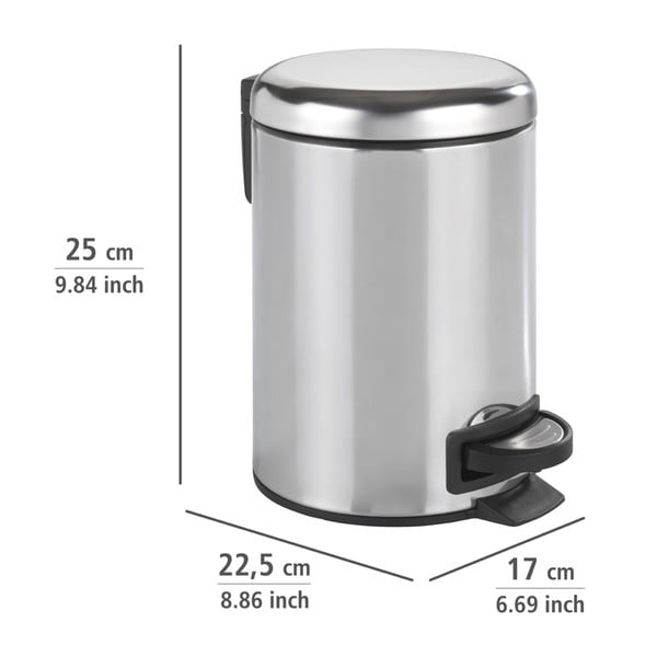 Sidabrinės spalvos šiukšliadėžė su pedalu Wenko Leman Shiny, 3 l-image-3