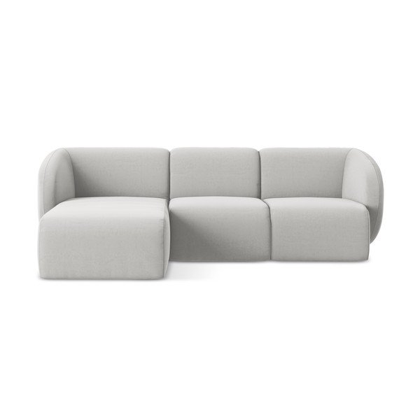 Šviesiai pilkos spalvos kampinė sofa iš velveto (su kairiuoju kampu/su gultu) Lani – Makamii