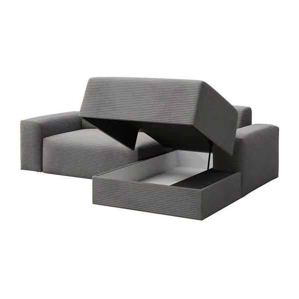 Pilkos spalvos iš kordinio velveto sulankstoma/su sandėliavimo vieta kampinė sofa (su dešiniuoju kampu/su gultu) Villet – Rodier-image-3