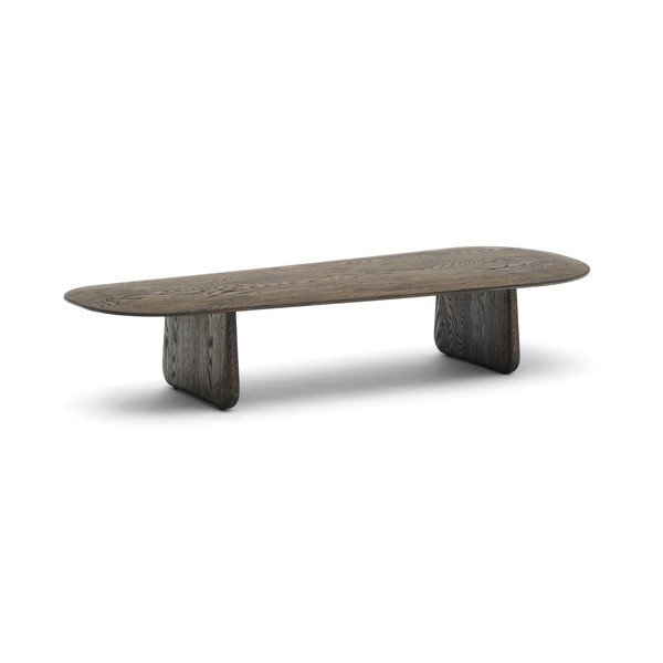 Tamsiai rudos spalvos iš ąžuolo masyvo kavos staliukas 64x146 cm Pirita – Kave Home