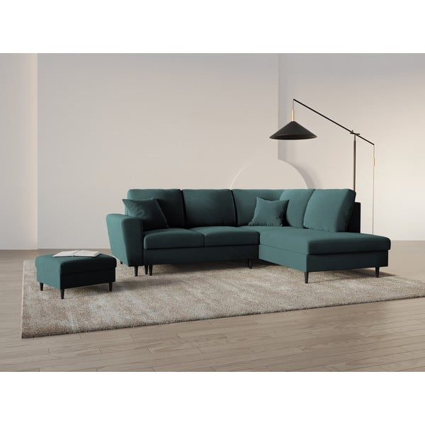 Smaragdinės spalvos iš velveto sulankstoma/su sandėliavimo vieta kampinė sofa (su dešiniuoju kampu/„L“ formos) Kyoto – Cosmopolitan Design-image-1