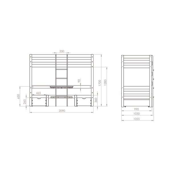 Dviauktė iš pušies masyvo vaikiška lova natūralios spalvos su sandėliavimo vieta 90x200 cm Elen – Olivia Living-image-3
