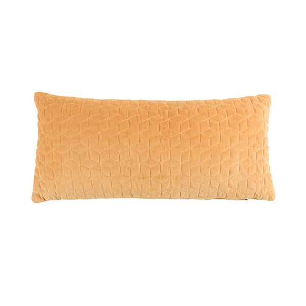 Geltona pagalvėlė su balta etikete "Iris", 60 x 30 cm