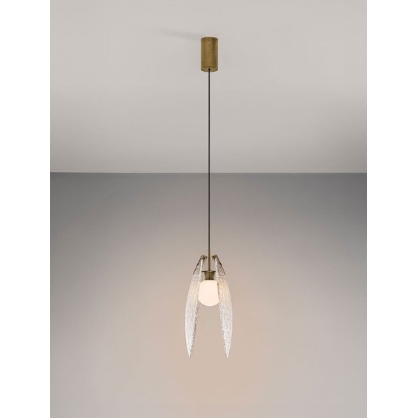 Žalvario spalvos iš plieno kabantis šviestuvas LED su stiklo gaubtu Shelina – Nova Luce-image-3