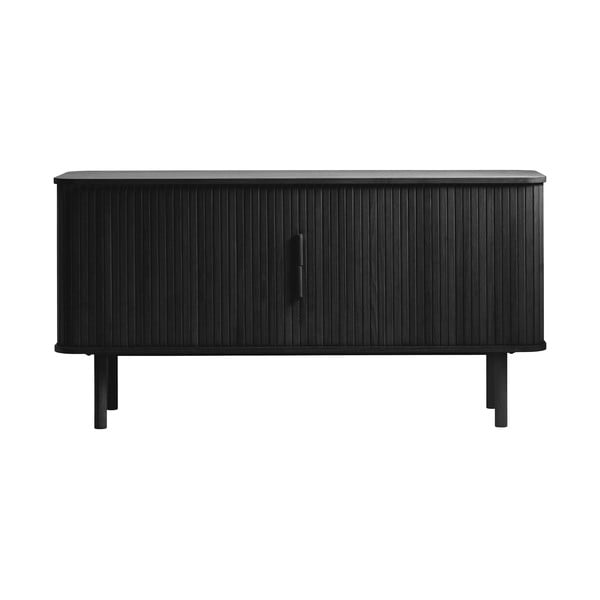 Žema šoninė spintelė juodos spalvos iš ąžuolo su stumdomomis durimis 76x160 cm Cavo – Unique Furniture