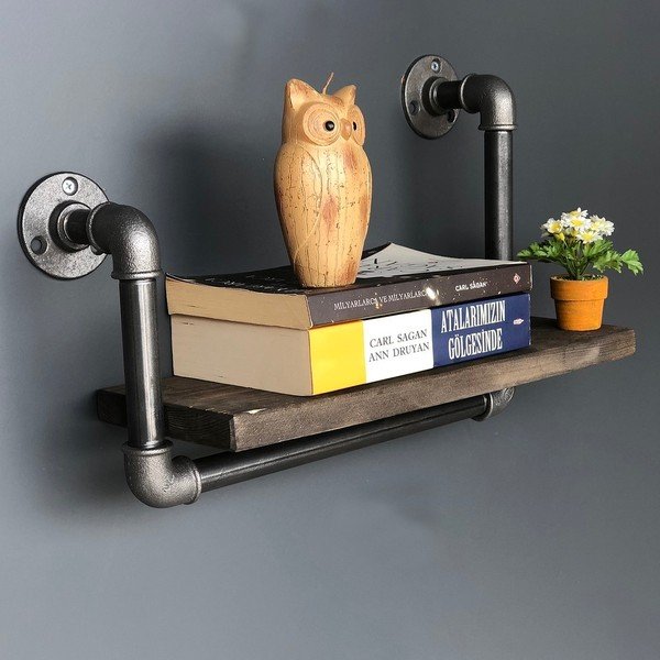 Medinė sieninė lentyna su metaliniu vamzdžiu Boruraf Angela-image-2