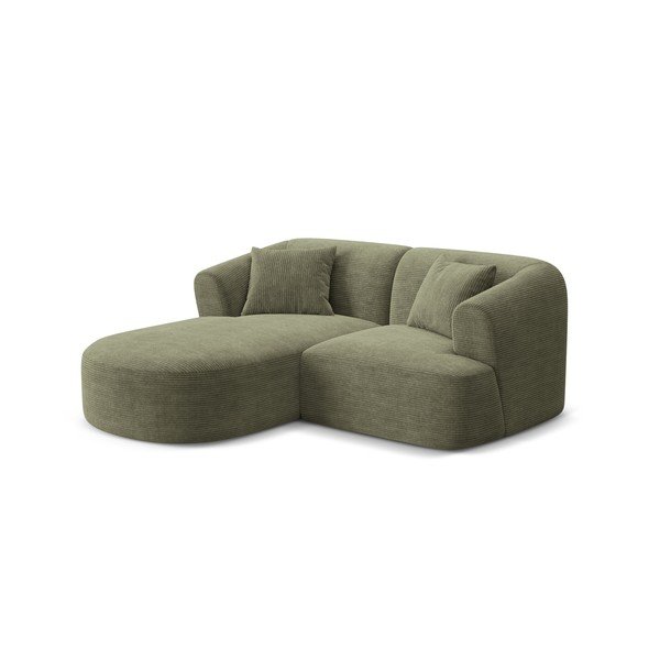 Žalios spalvos kampinė sofa iš kordinio velveto (su kairiuoju kampu/su gultu) Campi – Cosmopolitan Design-image-1