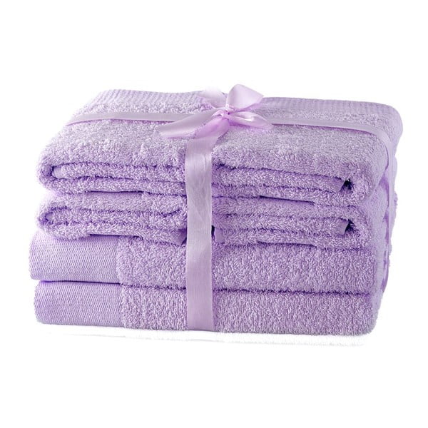 Vonios rankšluosčių rinkiniai iš medvilnės audinio levandų spalvos 6 vnt. Amari – AmeliaHome