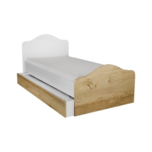 Viengulė lova baltos spalvos/natūralios spalvos su sandėliavimo vieta 90x190 cm Kanguru – Kalune Design