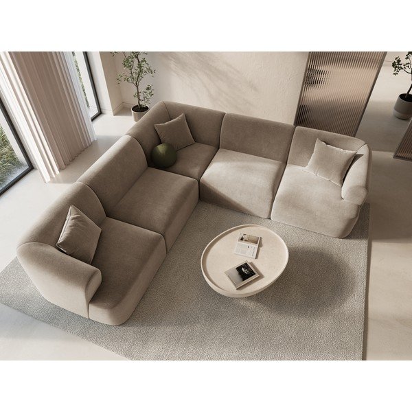 Šviesiai rudos spalvos kampinė sofa iš velveto Campi – Cosmopolitan Design-image-1