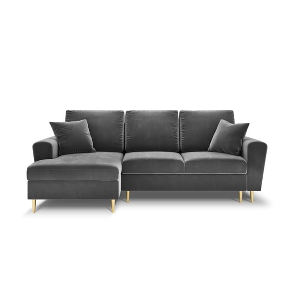 Šviesiai pilkos spalvos iš velveto sulankstoma/su sandėliavimo vieta kampinė sofa (su kairiuoju kampu/su gultu) Kyoto – Cosmopolitan Design