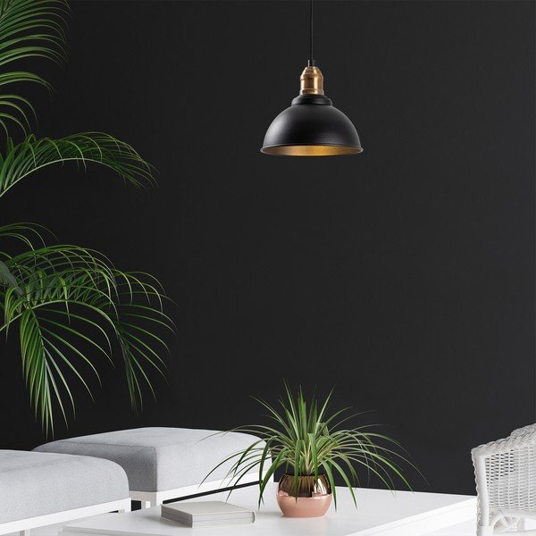 Juodos spalvos kabantis šviestuvas ø 21 cm su metaliniu gaubtu Varzan – Opviq lights-image-1